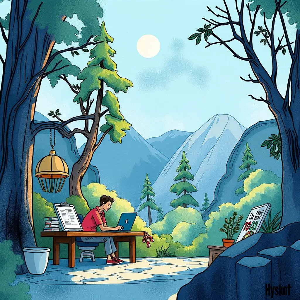 Input data validator: Ensure accuracy and consistency in budget inputs 1 A person working outdoors at a desk, focused on validating budget input data on a laptop among nature's backdrop.