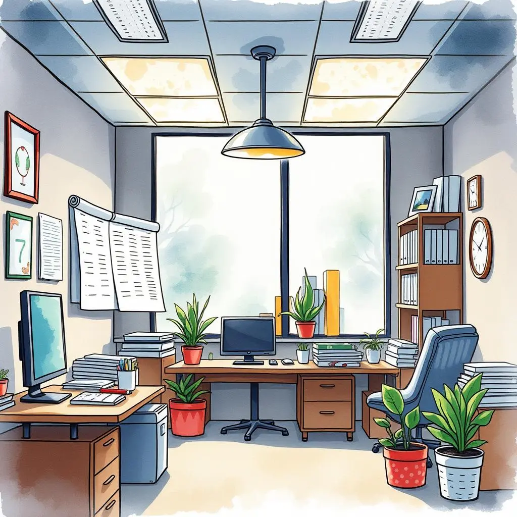 Expense variance clarifier: Simplify complex expense variances 1 A modern office space with plants and desks equipped for budget analysis tasks