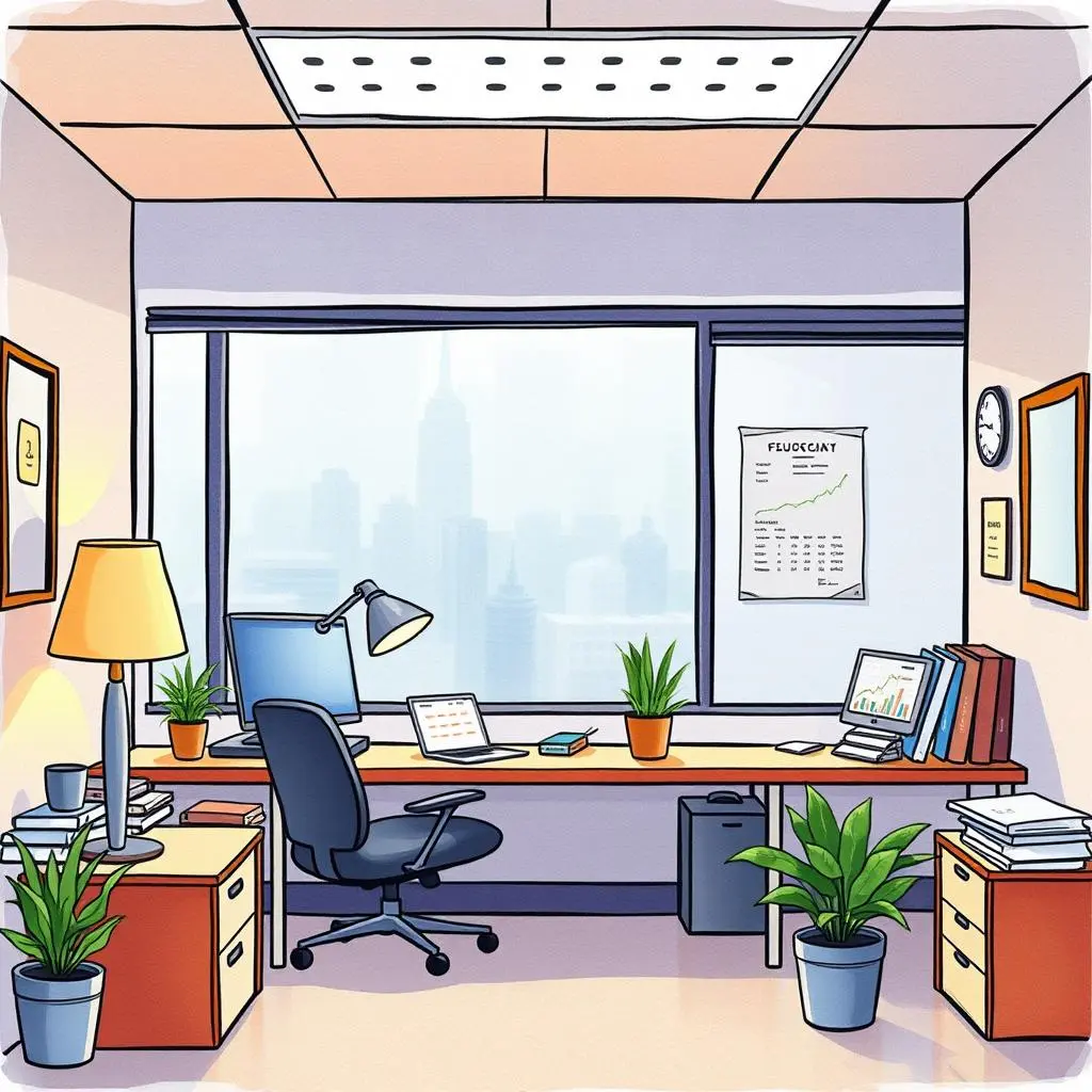 Projected expense planner: Plan future expenses based on text input 1 Modern office space for financial planning and budgeting tasks.