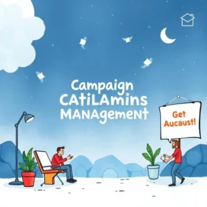 Creative digital illustration portraying campaign management and tagline generation.