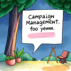 Colorful illustration of a speech bubble for campaign management ideas.