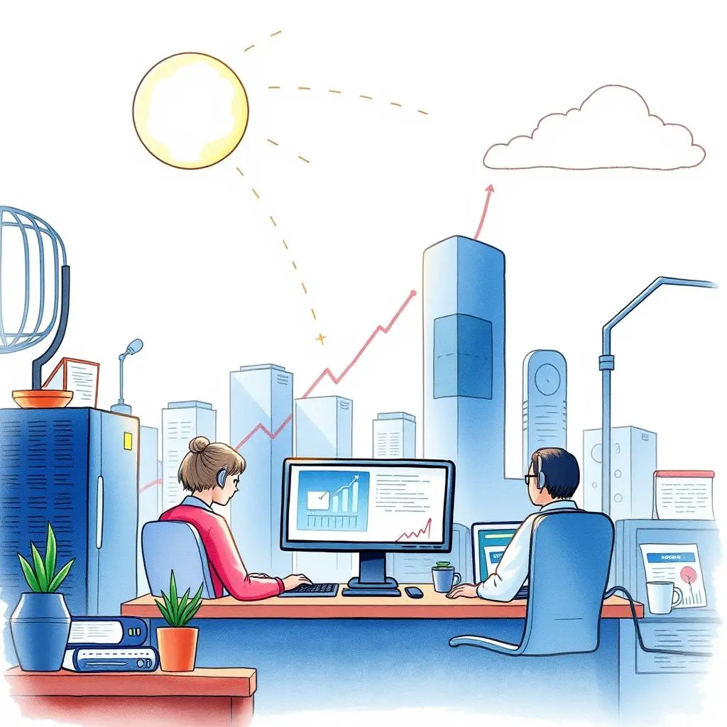 It budget tracker: Monitor and report on IT spending and budgets 1 A team analyzes data on IT budgets using sophisticated tracking tools in a modern office setting.