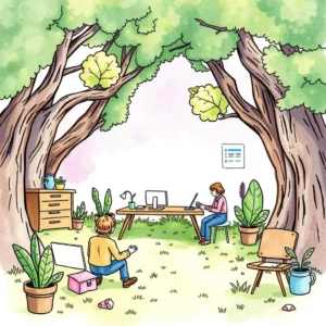 Change Feedback Collector tool workspace illustration featuring two users collaborating in a green environment.