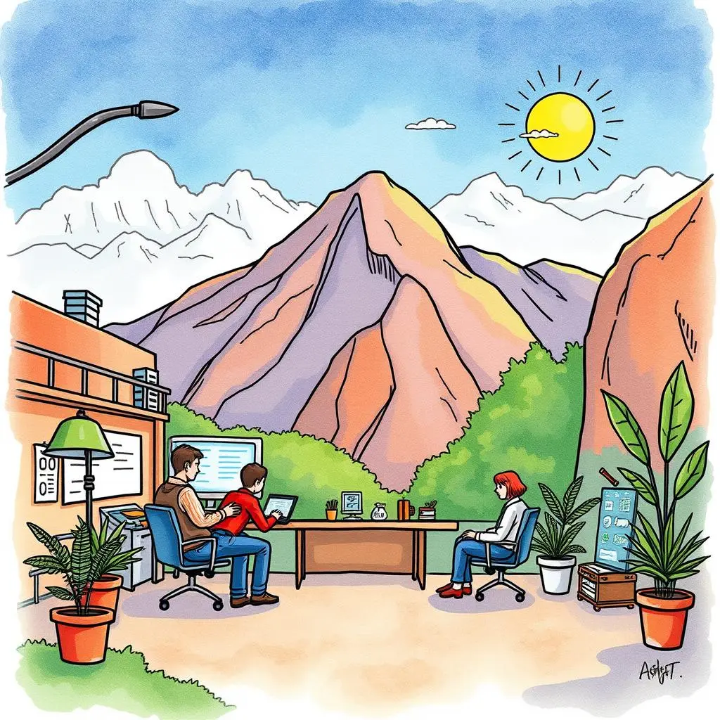Post-implementation feedback analyzer: Summarize project feedback and insights 1 Post-Implementation Feedback Analyzer tool in a scenic outdoor office setting with mountains in background