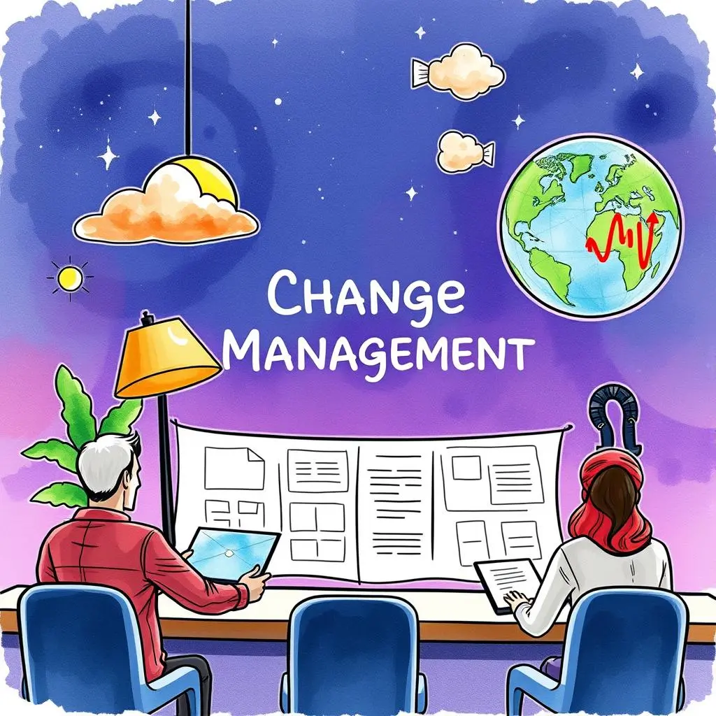 Training material outline builder: Create training outlines for change awareness 1 Professionals collaborating on change management training material creation.