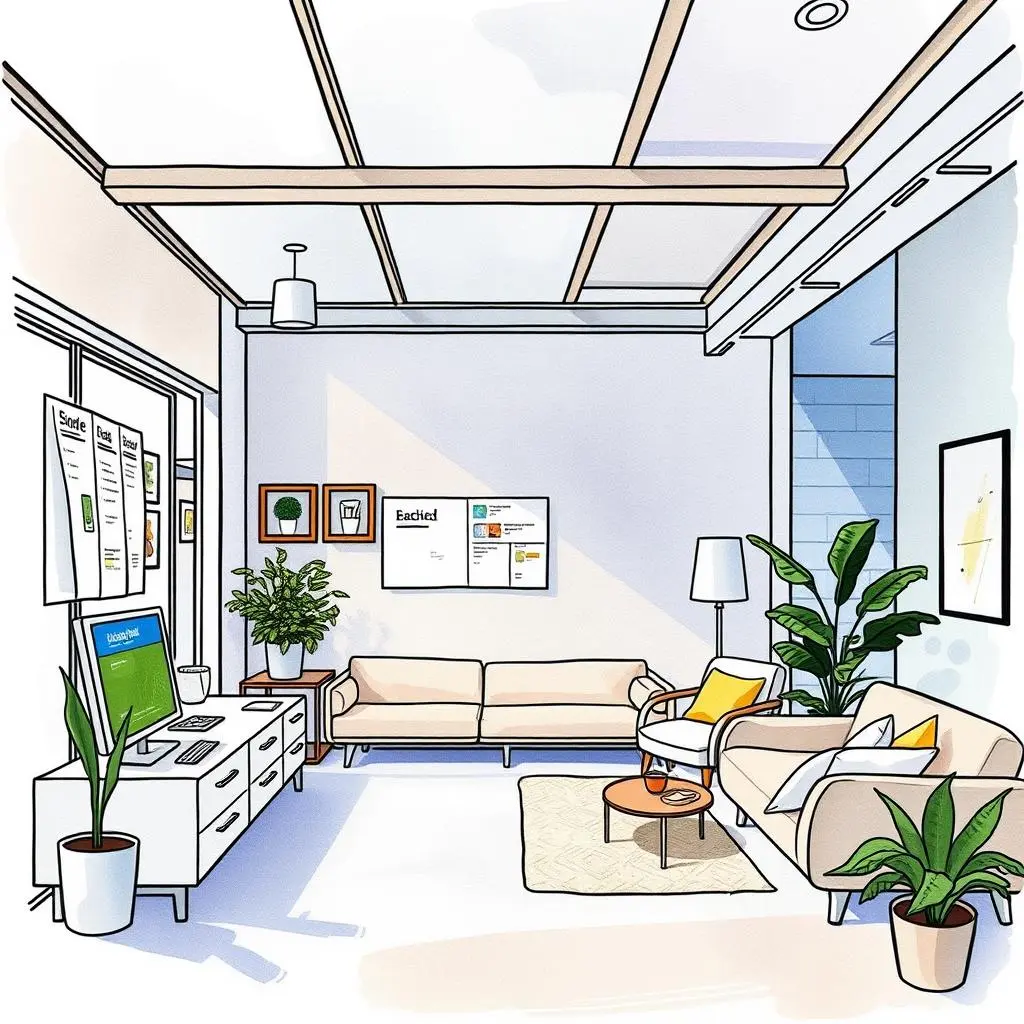 Stakeholder feedback compiler: Compile insights from space planning changes 1 Modern office space showcasing collaborative feedback on design changes.