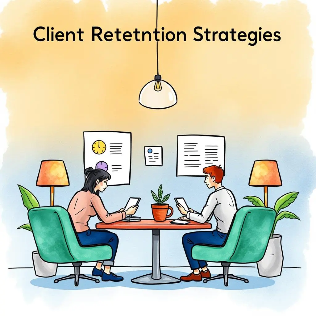 Client loyalty program builder: Design and describe loyalty initiatives 1 Two professionals discussing client retention strategies at a table.