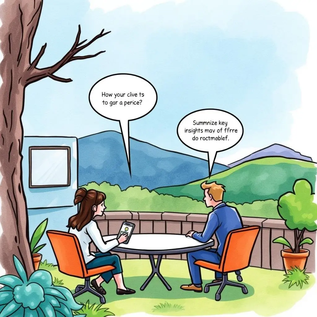 Retention insights summary generator: Summarize key insights to inform policies 1 A professional discussion on client retention strategies between two people outdoors.