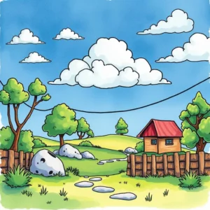 Cloud Billing Snapshot landscape illustration with trees and a house in a bright, blue sky