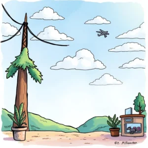Illustration of a serene landscape with plants and buildings symbolizing cloud cost management.