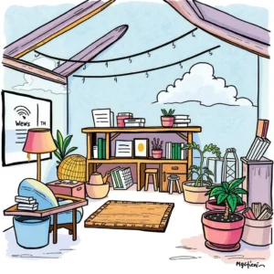 A creative workspace with plants, showcasing a cost breakdown tool.