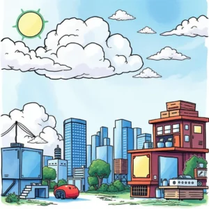 Colorful illustration of a cityscape representing cloud service environments.