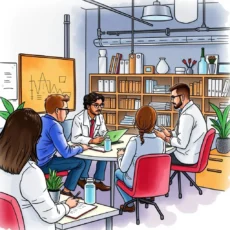 Collaborative meeting with researchers discussing feedback