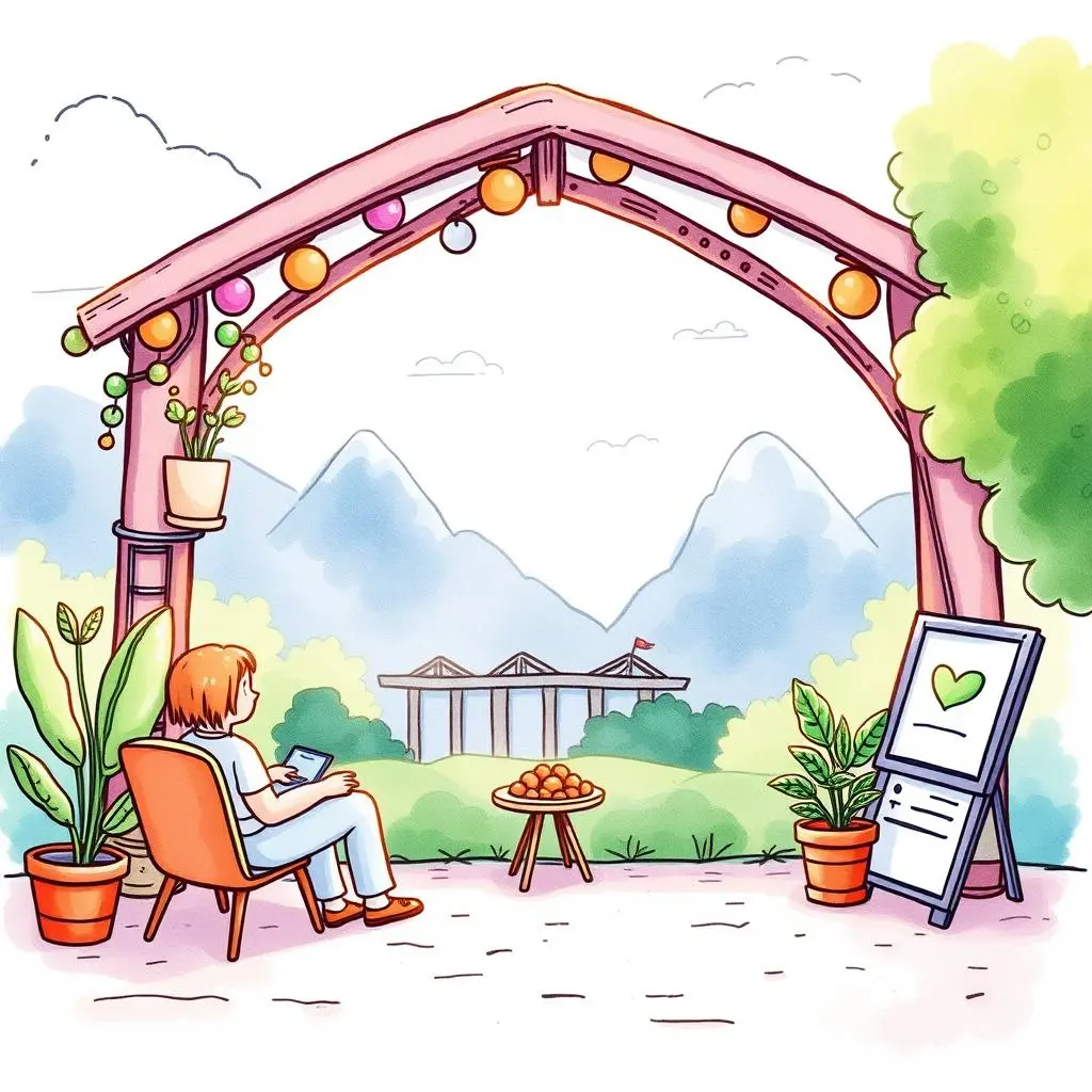 Content calendar assistant: Simplify your social media planning process 1 A person enjoys a peaceful view while planning content in a vibrant outdoor setting.