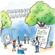 Community managers analyzing crisis data with digital tools and collaboration.