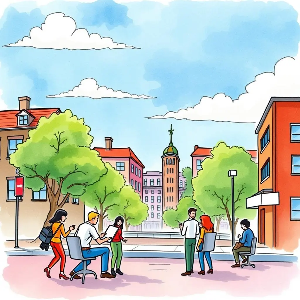 Public response statement generator: Generate public statements during a crisis situation 1 A diverse group discussing strategies in an urban setting during a crisis.