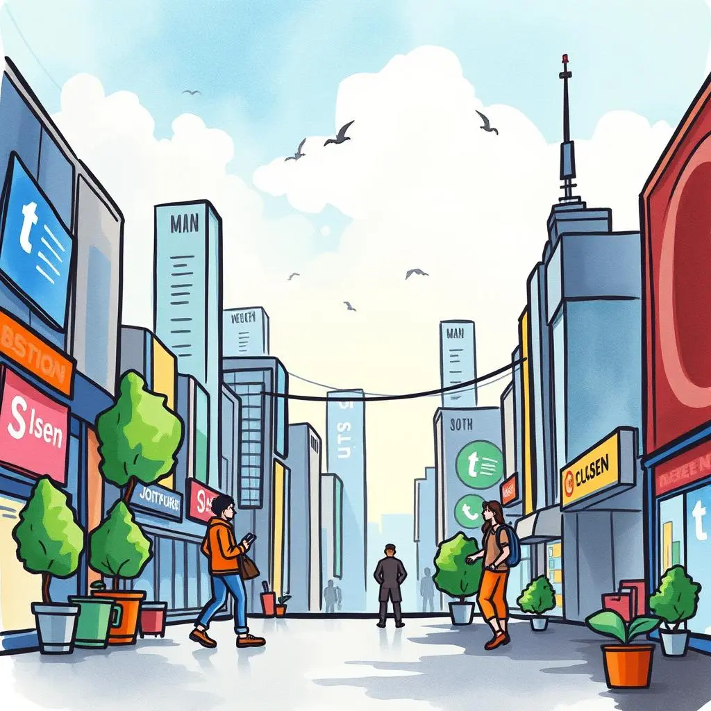Market position summary tool: Create concise summaries of market share data 1 A vibrant city scene depicting professionals analyzing market data using the Market Position Summary Tool