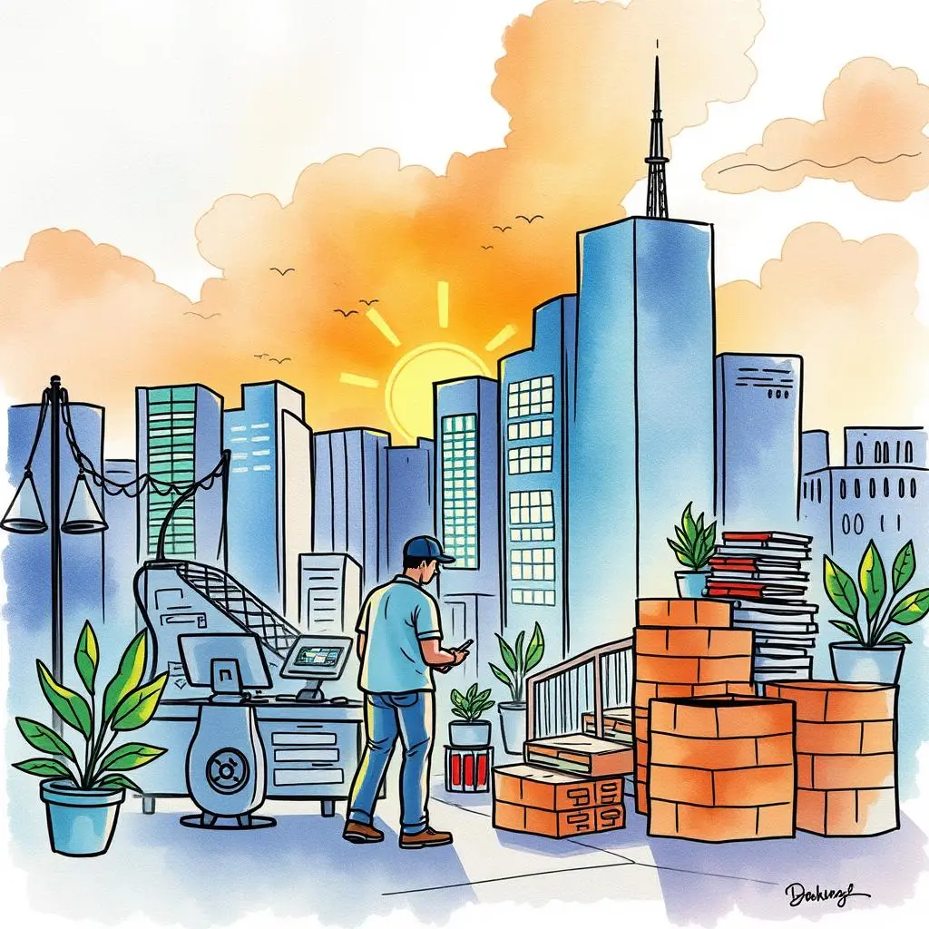 Swot weaknesses evaluator: Identify weaknesses seamlessly with AI 1 A professional analyzing data in an urban environment with graphics symbolizing strategic assessment.