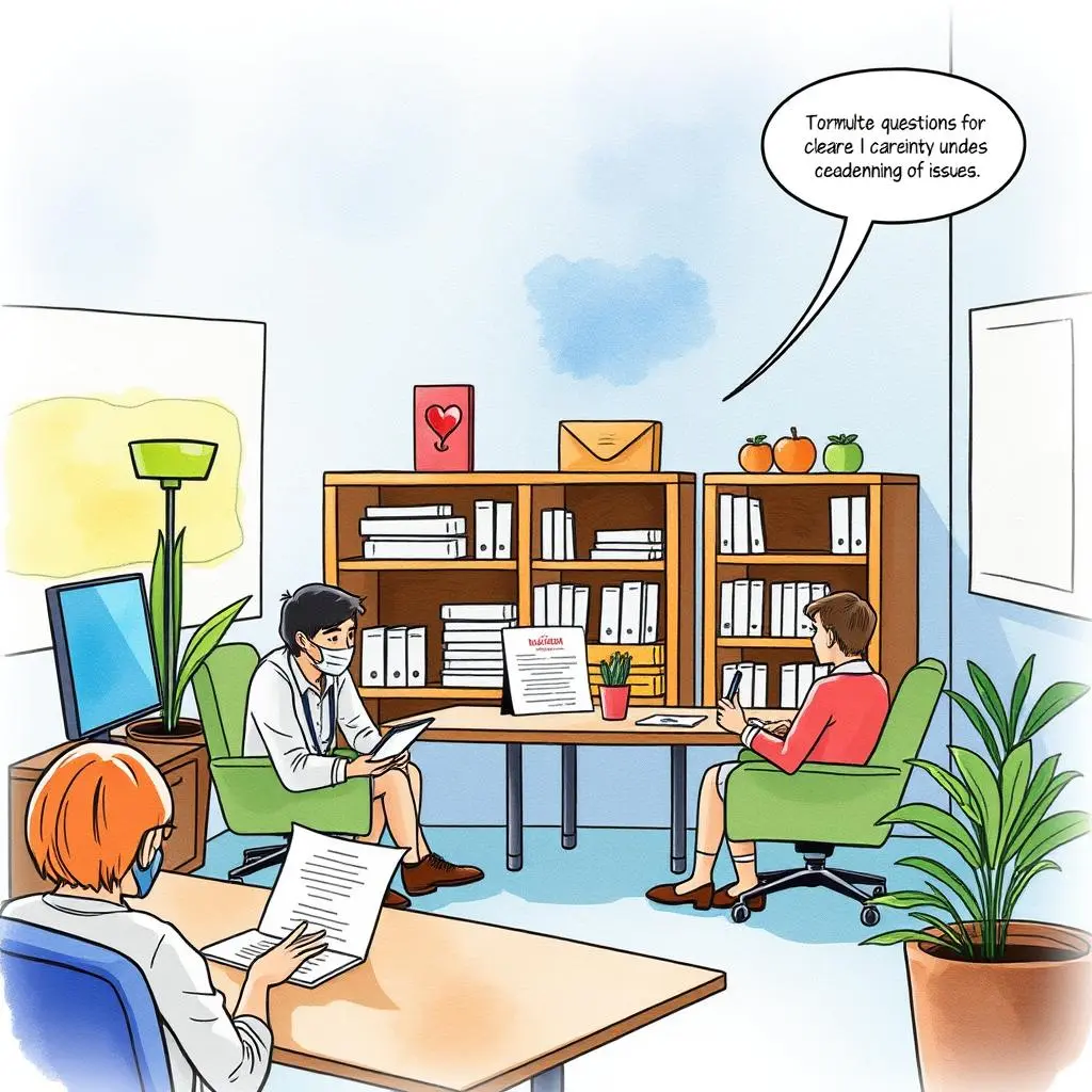 Clarification request generator: Formulate questions for clearer understanding of issues 1 Customer service representatives collaborating on formulating clarification questions.