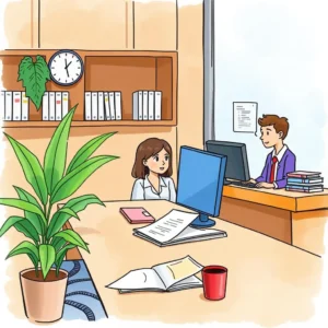 An office scene depicting a customer service interaction focused on complaint resolution