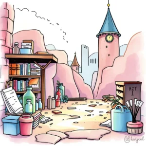 Law update summary tool: Condense changes in regulatory laws 3 Illustration of a cluttered research workspace with books and regulatory tools.