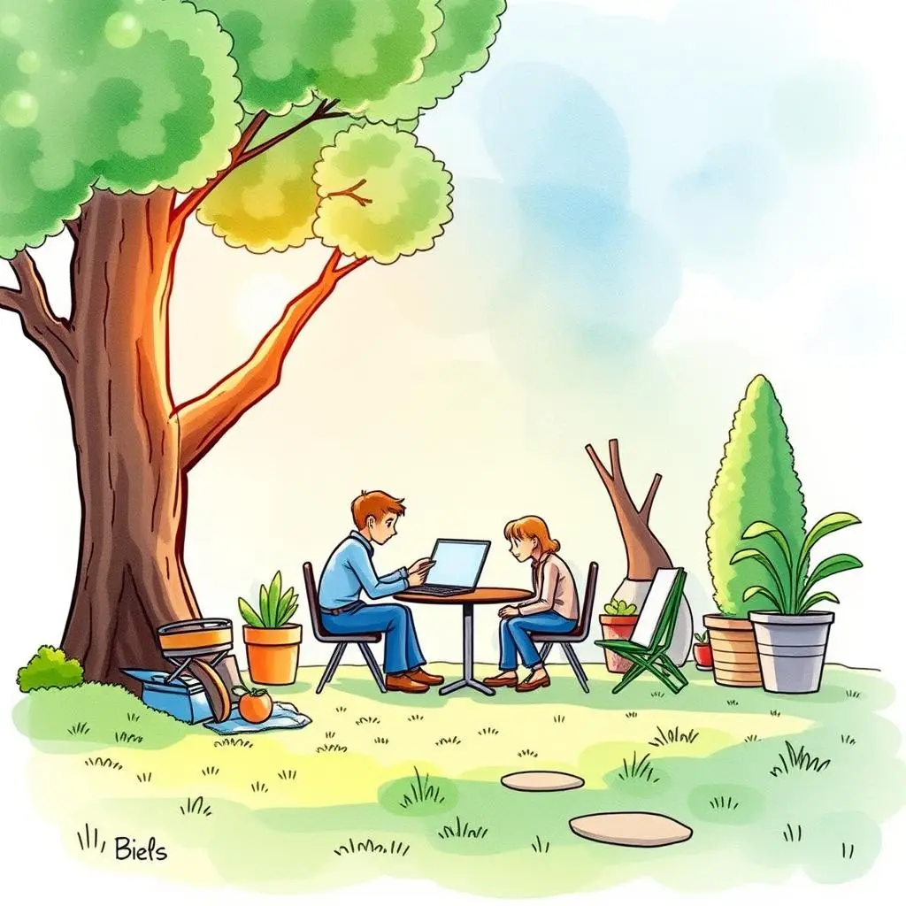 Policy change reporter: Summarize key changes in policies 1 Two individuals discussing policy changes outdoors at a table.