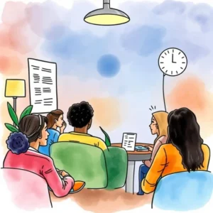 Diversity audit report creator: Generate detailed diversity audit reports 4 Diverse team discussing diversity audit reports in a modern office setting.