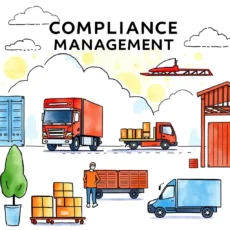 Illustration depicting supply chain logistics and compliance management activities.