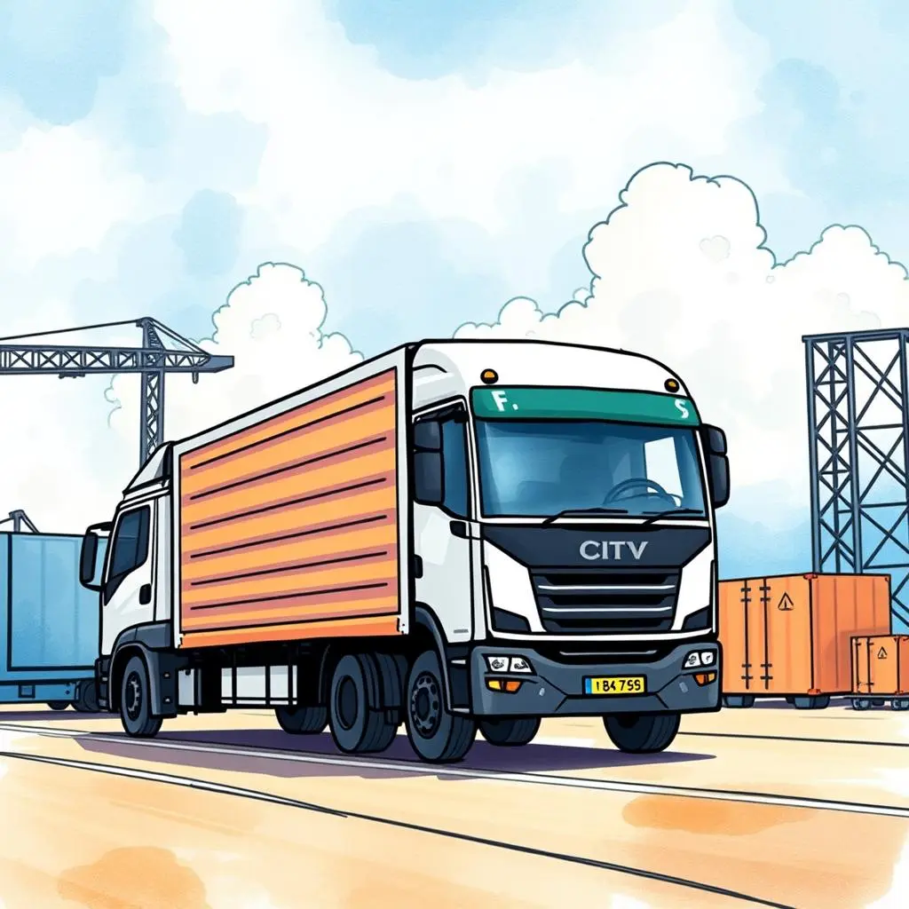 Logistics metrics establishment tool: Draft performance metrics for logistics 1 A truck transporting goods in a logistics yard with containers.