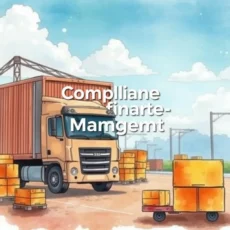 Truck and containers representing compliance management in supply chain operations.