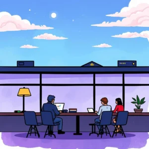 Training Feedback Text Synthesizer tool in a modern office setting with professionals collaborating