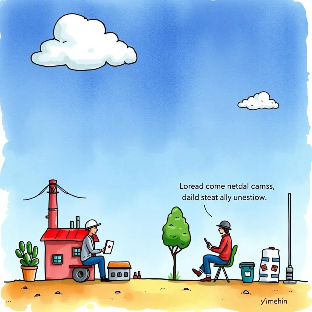 Ehs practices improvement facilitator: Suggest updates to EHS practices based on reviews 1 Two professionals discussing ehs practices in a cartoon landscape.