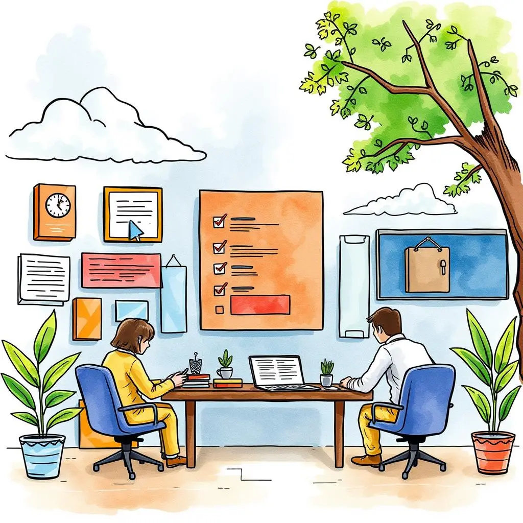 Stakeholder engagement summary tool: Create summaries for stakeholder meetings 1 Two professionals collaborating on a stakeholder engagement summary in a bright office.