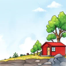 Red cabin surrounded by greenery, symbolizing compliance training in Environmental Health and Safety.
