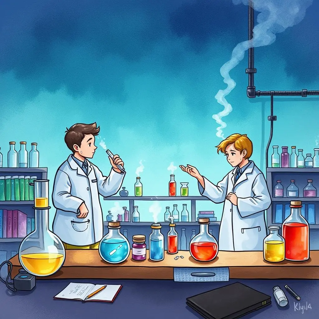 Concept clarifier: Clarify concepts from existing literature sources 1 Two scientists in lab coats conducting experiments with colorful liquids.