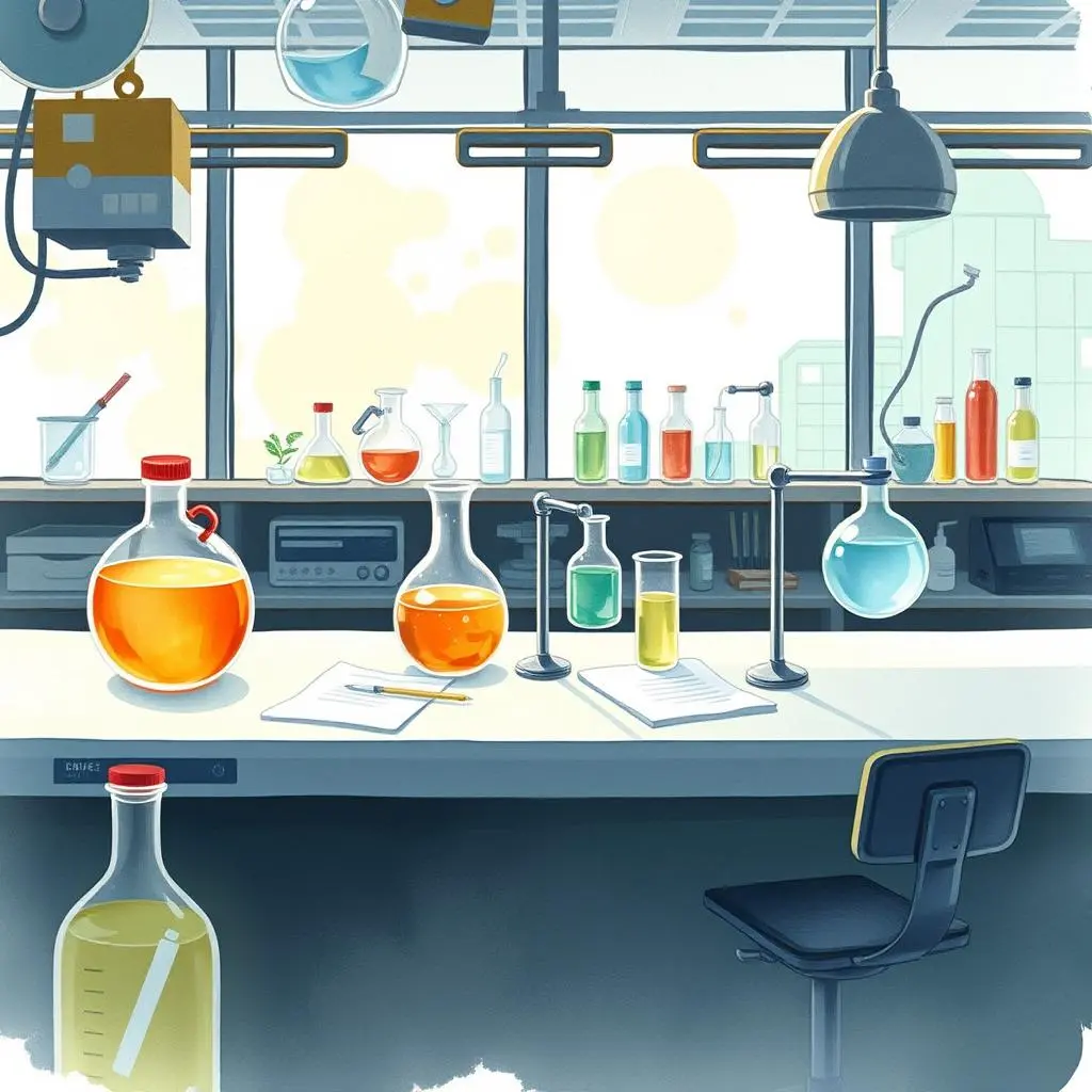 Data visualization text generator: Transform results into easy-to-understand narratives 1 A vibrant laboratory scene showcasing various beakers and scientific tools.