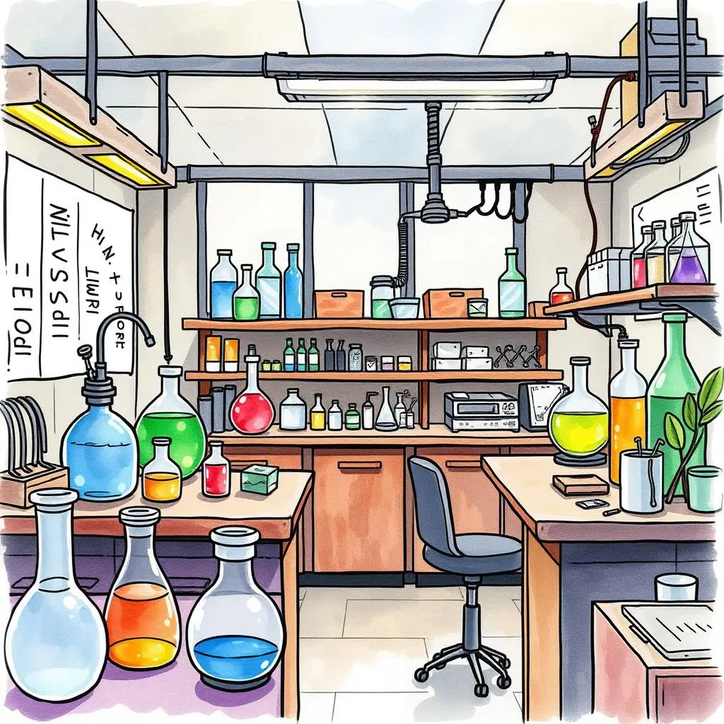 Experiment protocol generator: Generate step-by-step experimental protocols based on materials 1 Laboratory setting with colorful glassware, emphasizing experimental protocol development.