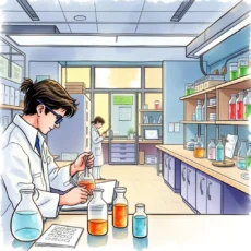 Lab researchers analyzing experiments with various solutions