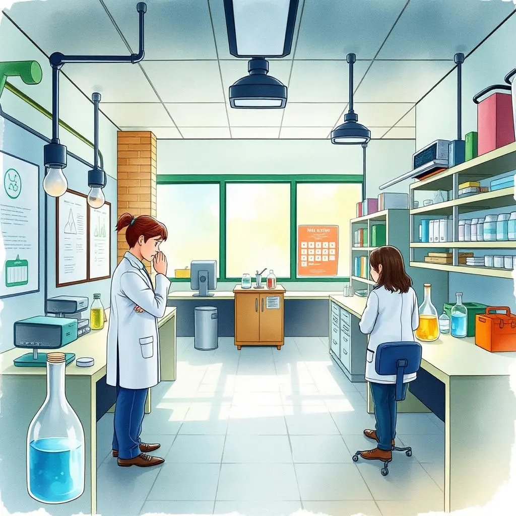 Review summary creator: Generate brief summaries of peer assessments quickly 1 Two scientists collaborating in a bright laboratory environment with equipment.