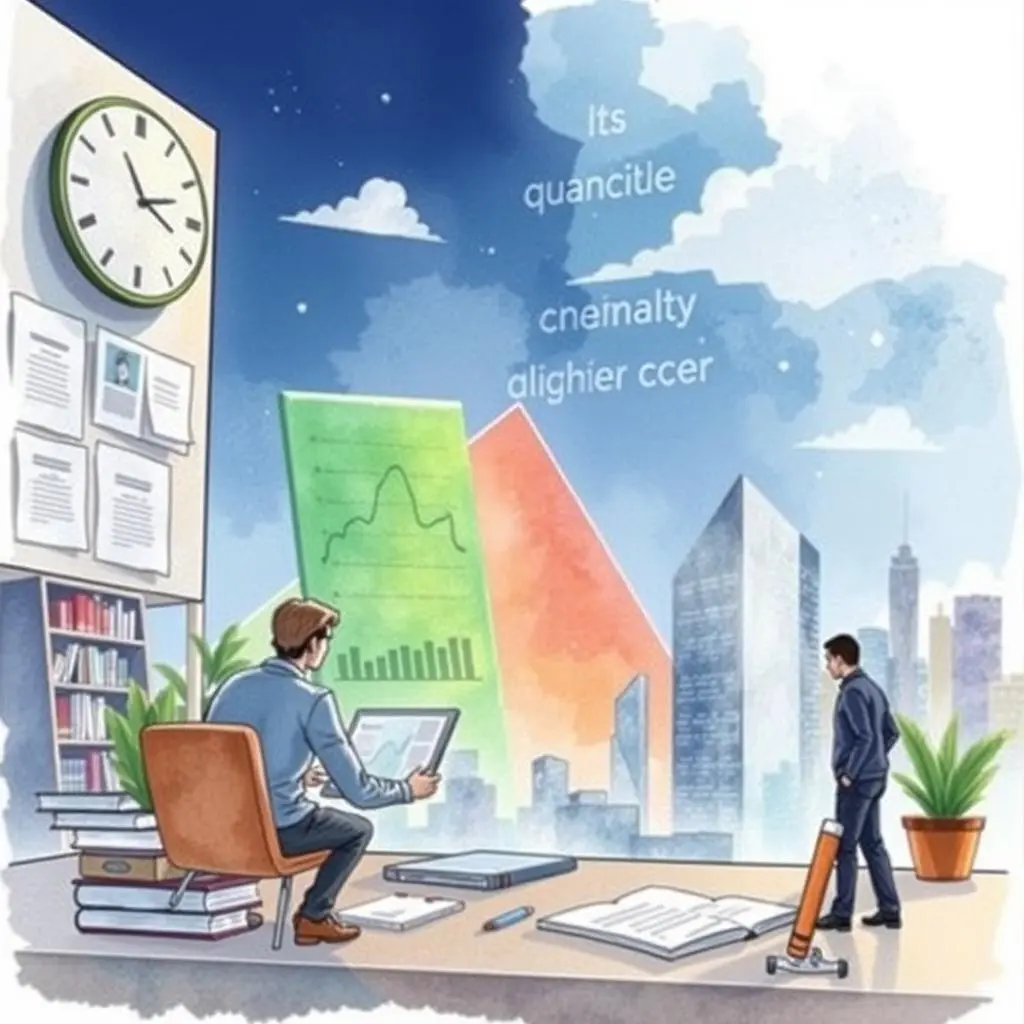 Industry insight writer: Compose summaries of industry analyses 1 An office scene depicting a professional analyzing industry data on a laptop, showcasing market trends.