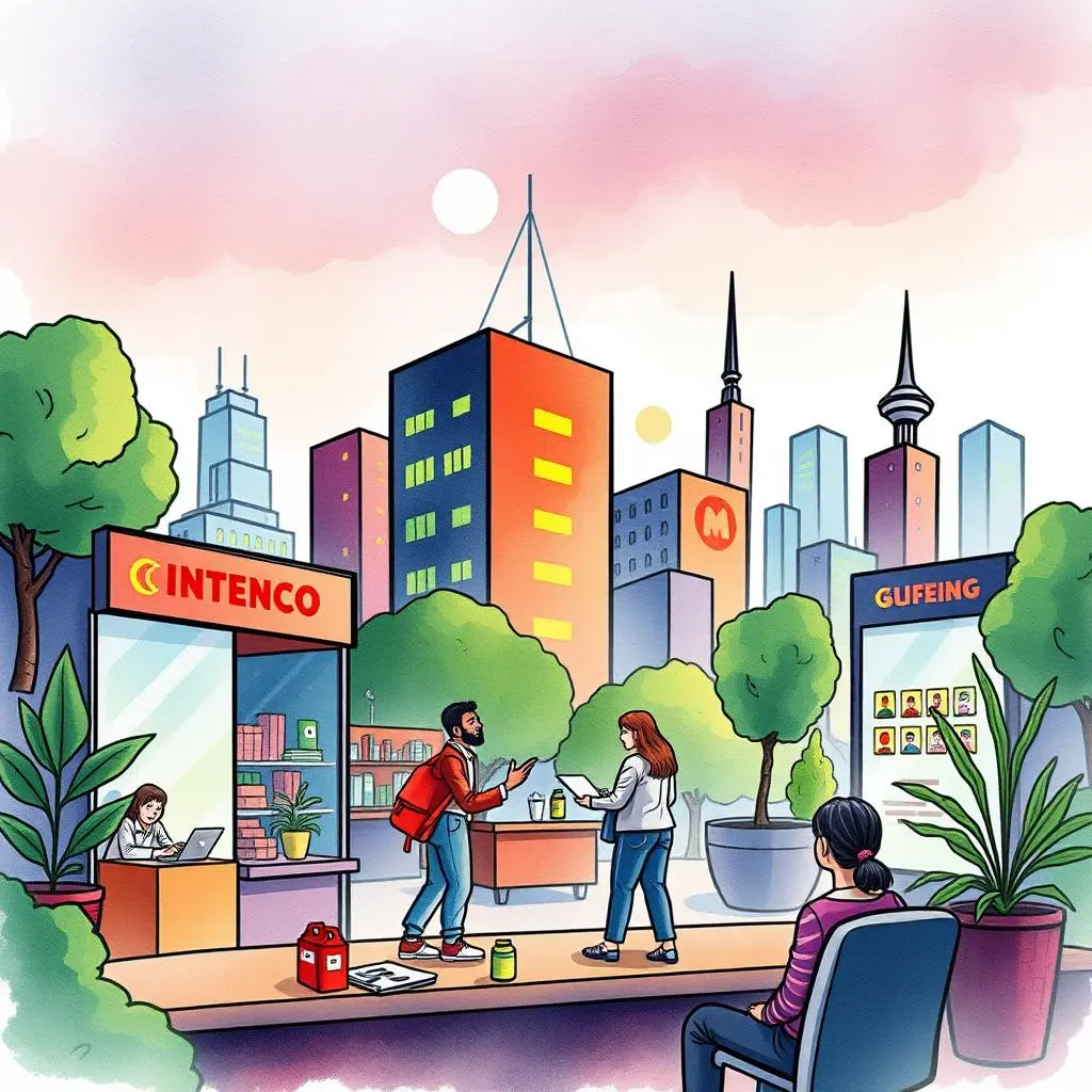 Audience reception analyzer: Evaluate response to marketing campaigns from feedback 1 People engaging in market research discussions in an urban setting.