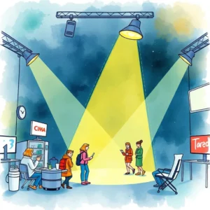 Finding spotlight creator: Spotlight essential findings for effective communication 3 Finding multiple professionals engaged in insightful discussion under bright stage lights