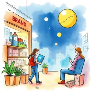 Marketing professionals analyzing consumer insights in a vibrant, engaging environment.