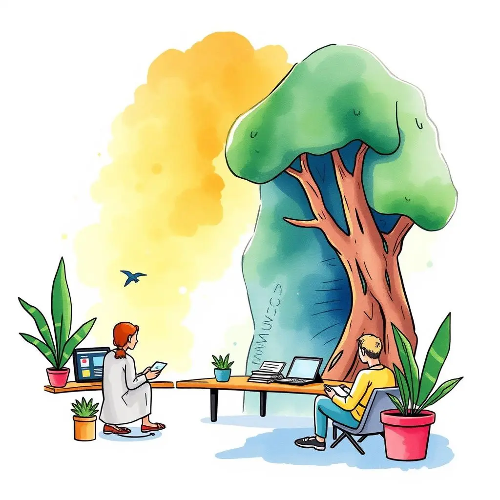 Engagement motivator: Suggest content strategies based on audience profiles 1 Two professionals collaborating on content strategies in a vibrant outdoor setting.