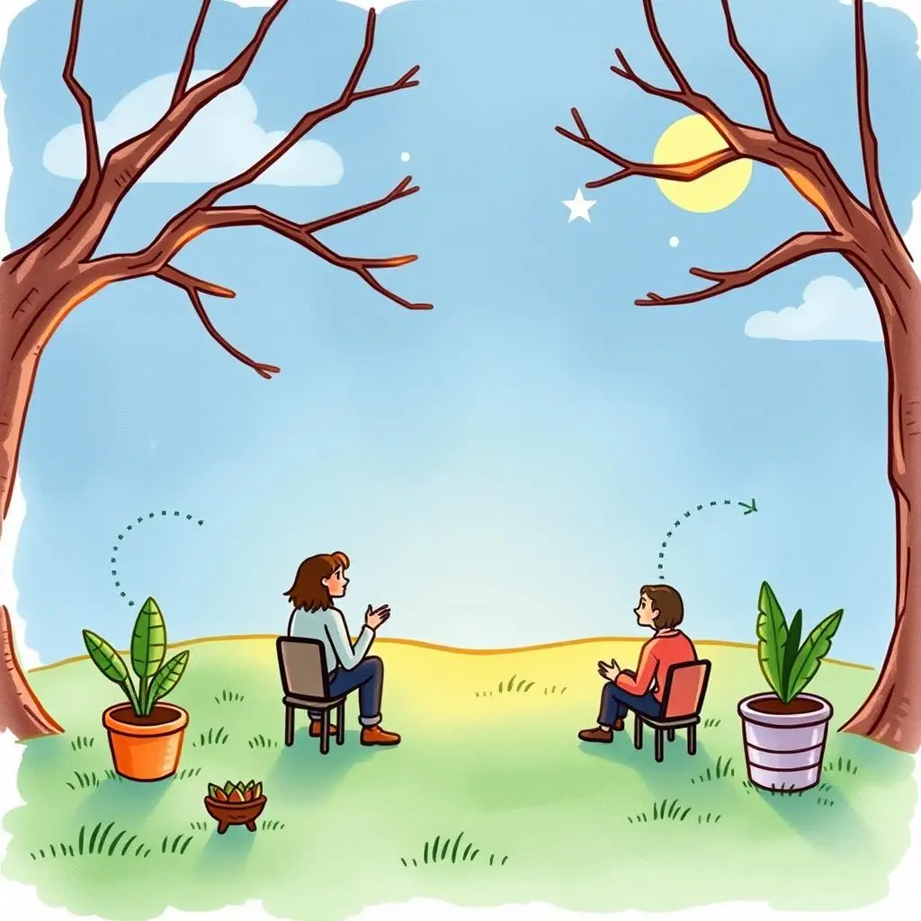 Interest mapping tool: Identify audience interests from input data 1 Two individuals discussing ideas in a serene outdoor setting.