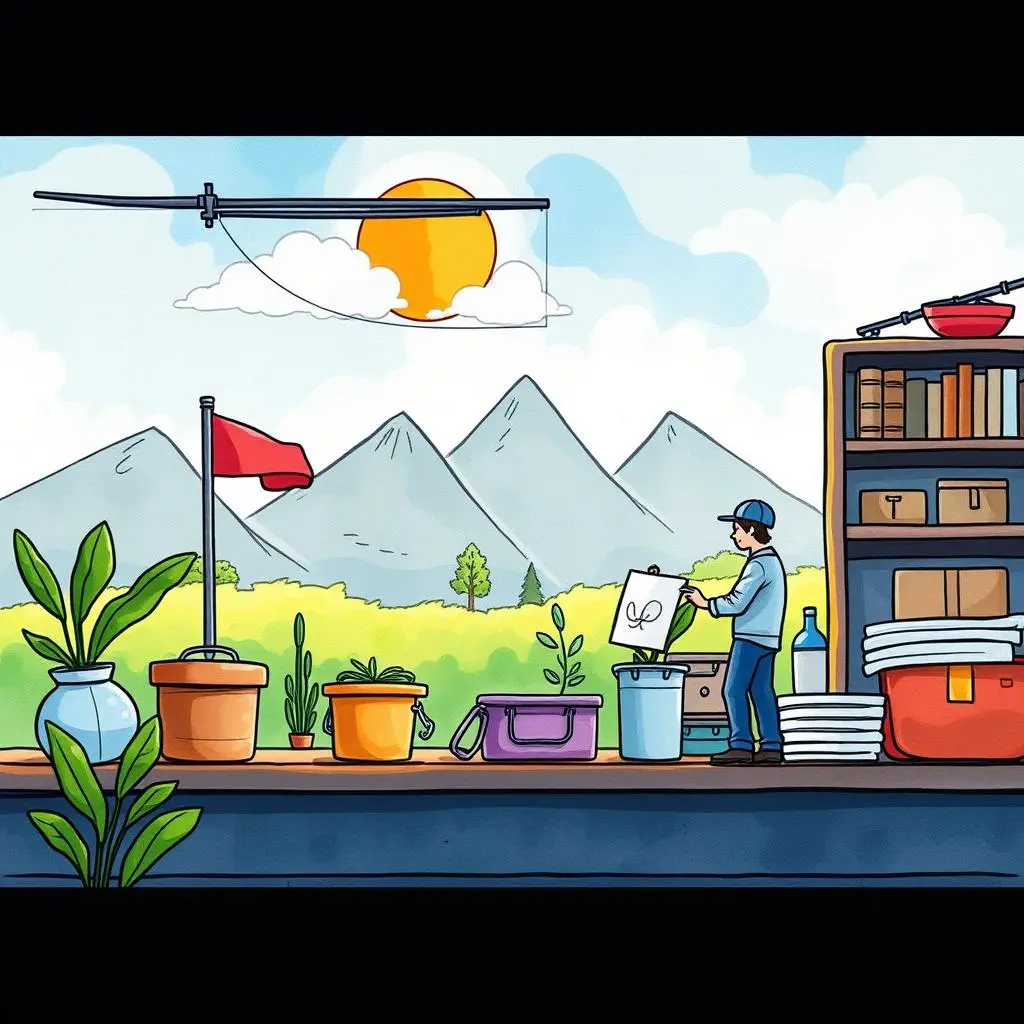 Procedure improvement mentor: Provide advice on enhancing procedures 1 A person working on a drawing amidst a vibrant landscape with plants and mountains in the background.