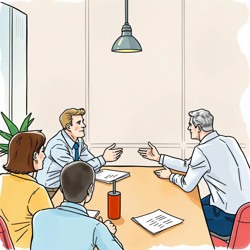 Contact role clarifier: Define roles of stakeholders in negotiations 1 Stakeholders engaged in a contract negotiation discussion around a table