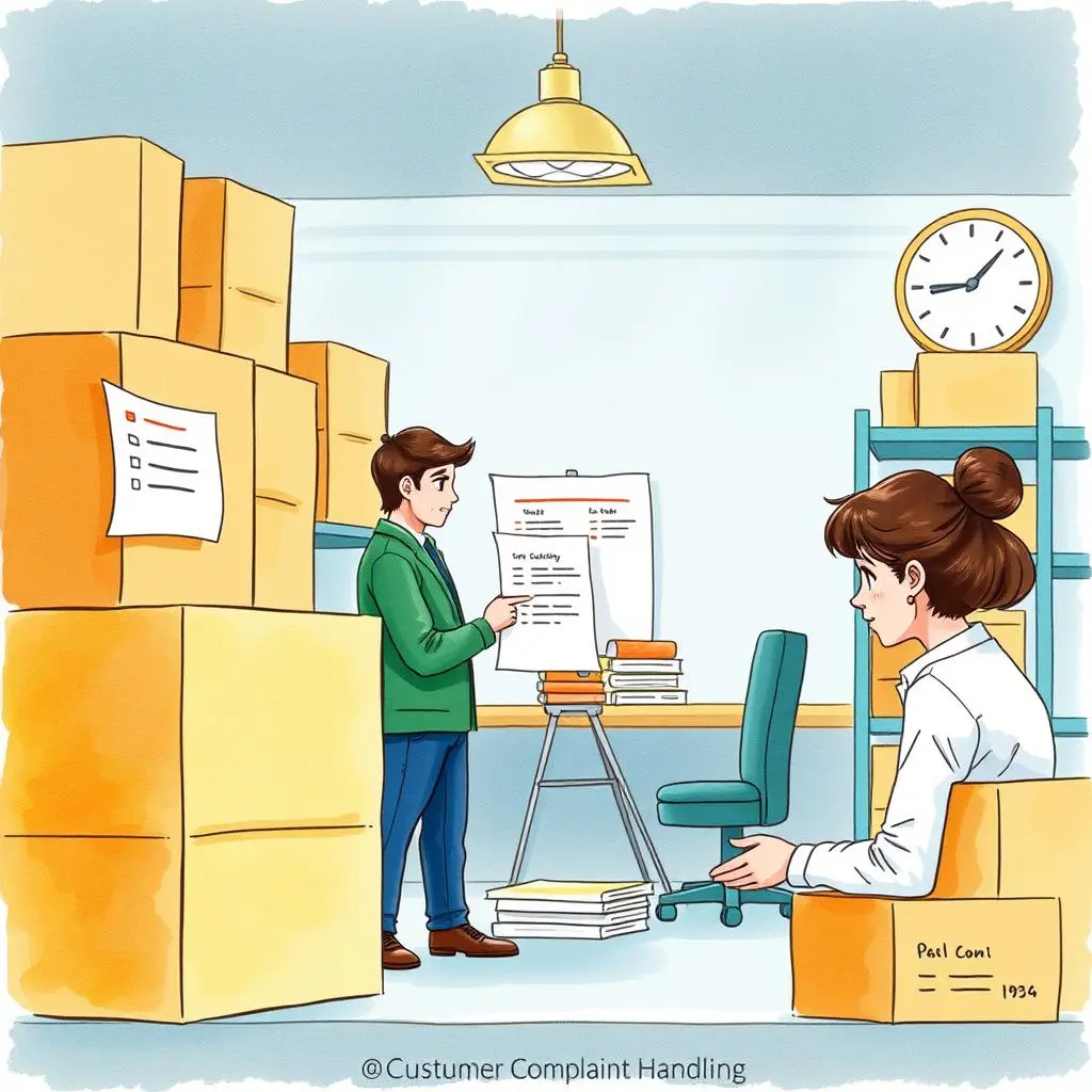 Two professionals discussing corrective actions in a supply chain office.