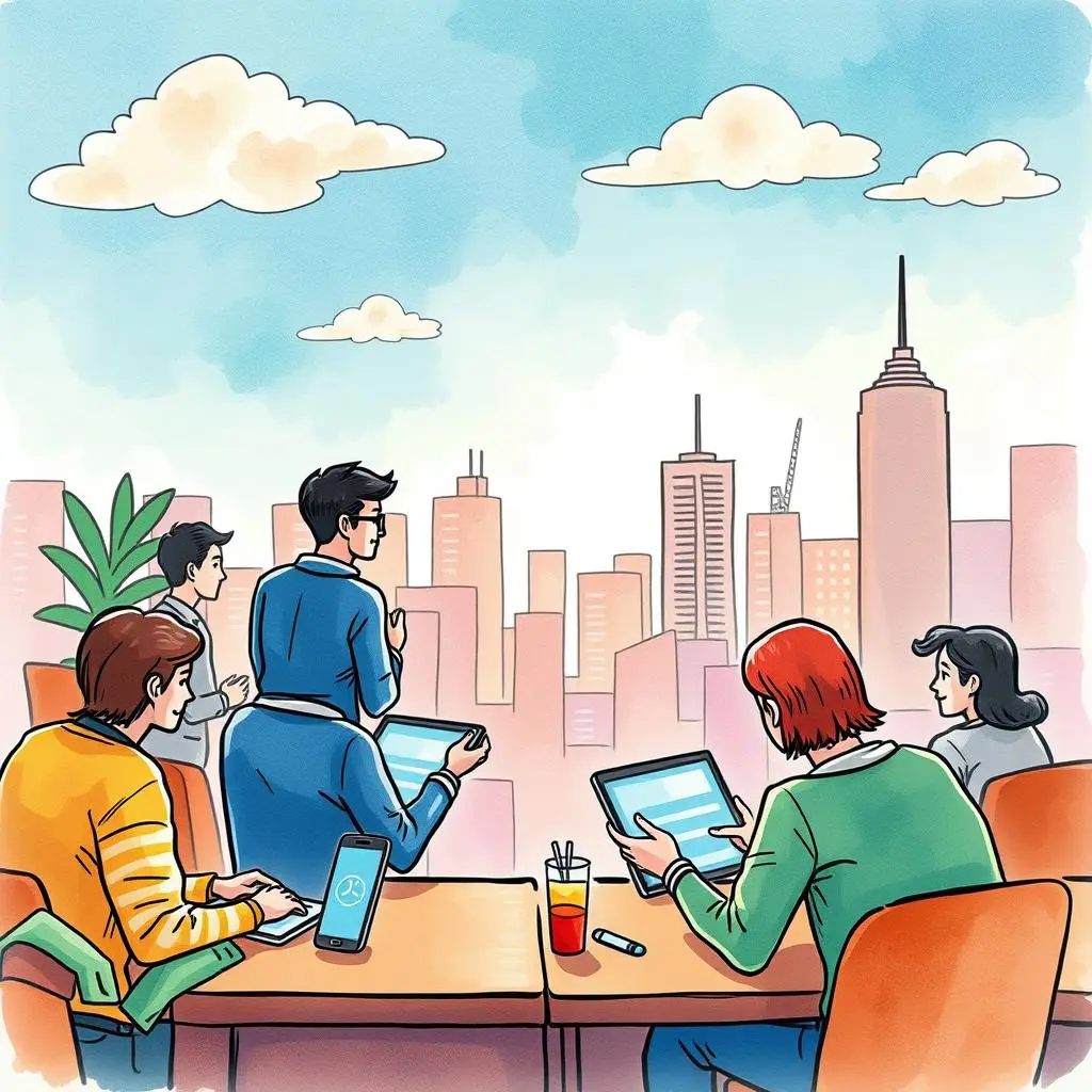 Engagement tone analyzer: Analyze and adjust tone for message effectiveness 1 Engagement strategists analyze tone while collaborating in a modern urban office.