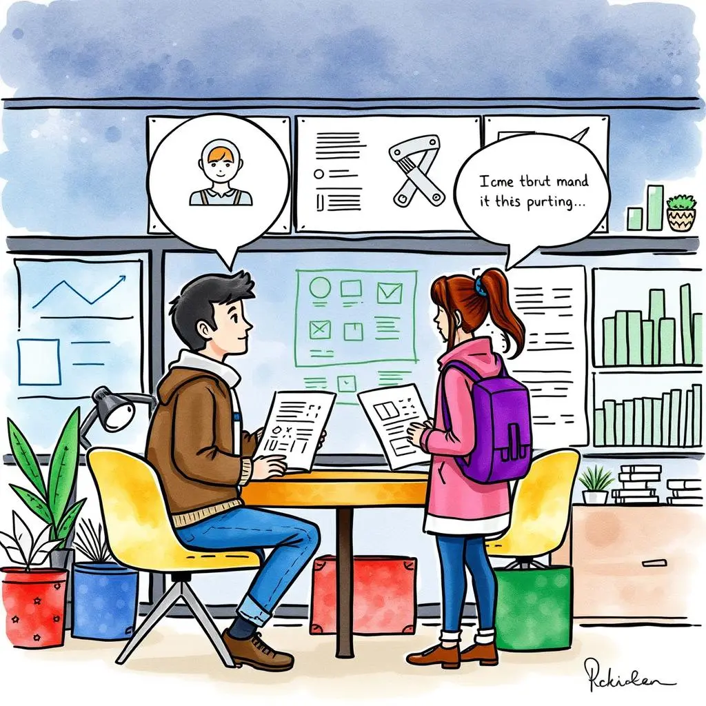 Competitor insight extractor: Summarize competitor research into concise points 1 Two professionals discussing insights in a modern office setting.